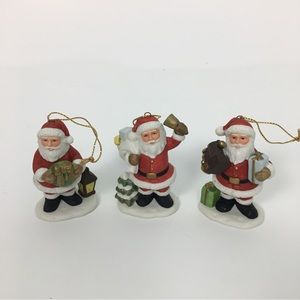 Homco Santas with Toys 3 Ornaments Vintage NWT #8742 Boxed Train Wreath Bell